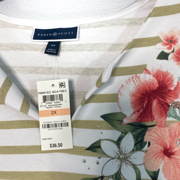 NWT Two Karen Scott Plus Havana Floral Top #4 - Picture 7 of 10